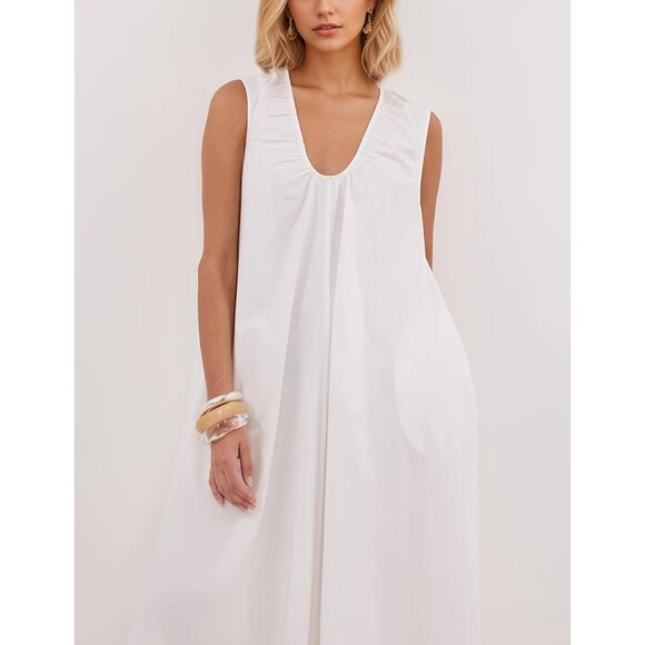 Women Flowy Maxi Dress Sleeveless Ruched Long Casual Vacation Sundress - Picture 2 of 4